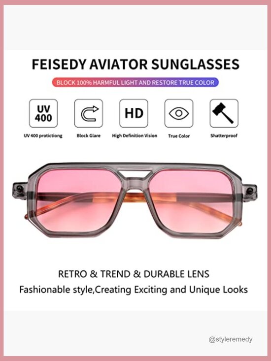 Vintage Square 70s Aviator Sunglasses Retro Frame UV400 Protection main image 4